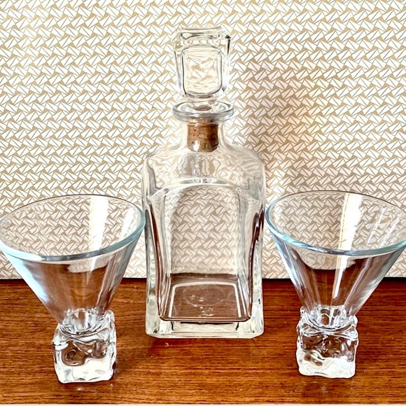 Vintage Decanter Glasses Set Italian DiSaronno Ice Cube Glasses MCM Barware